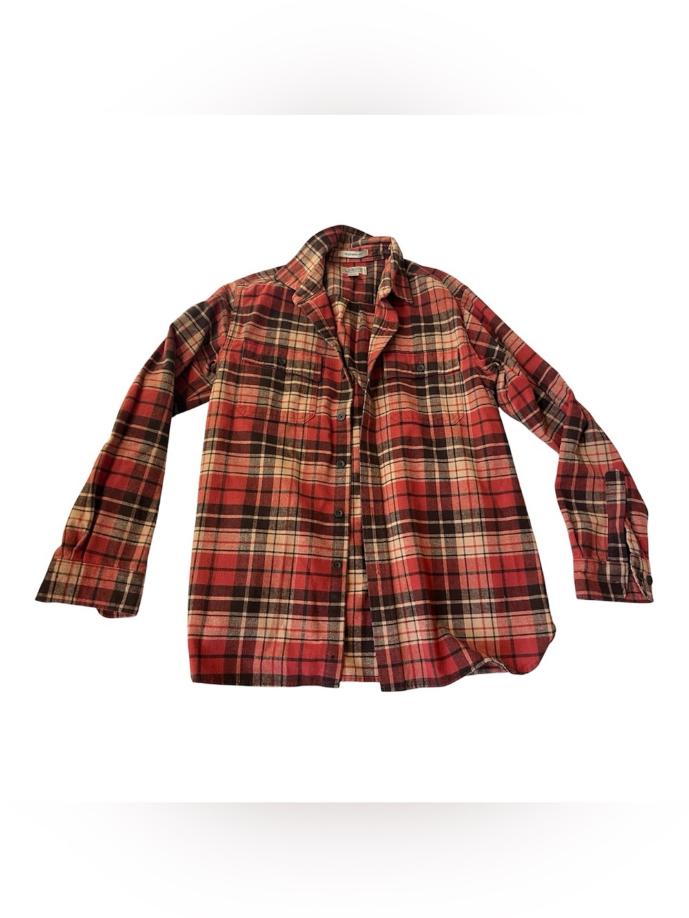 LL Bean Chamois Cloth Shirt Button Down Orange / Brown Mens Medium 100% Cotton
